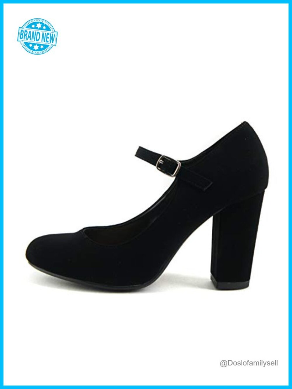 Comfort Closed Toe Ankle Strap Block Heel Faux Leather Buckle Pump for Business